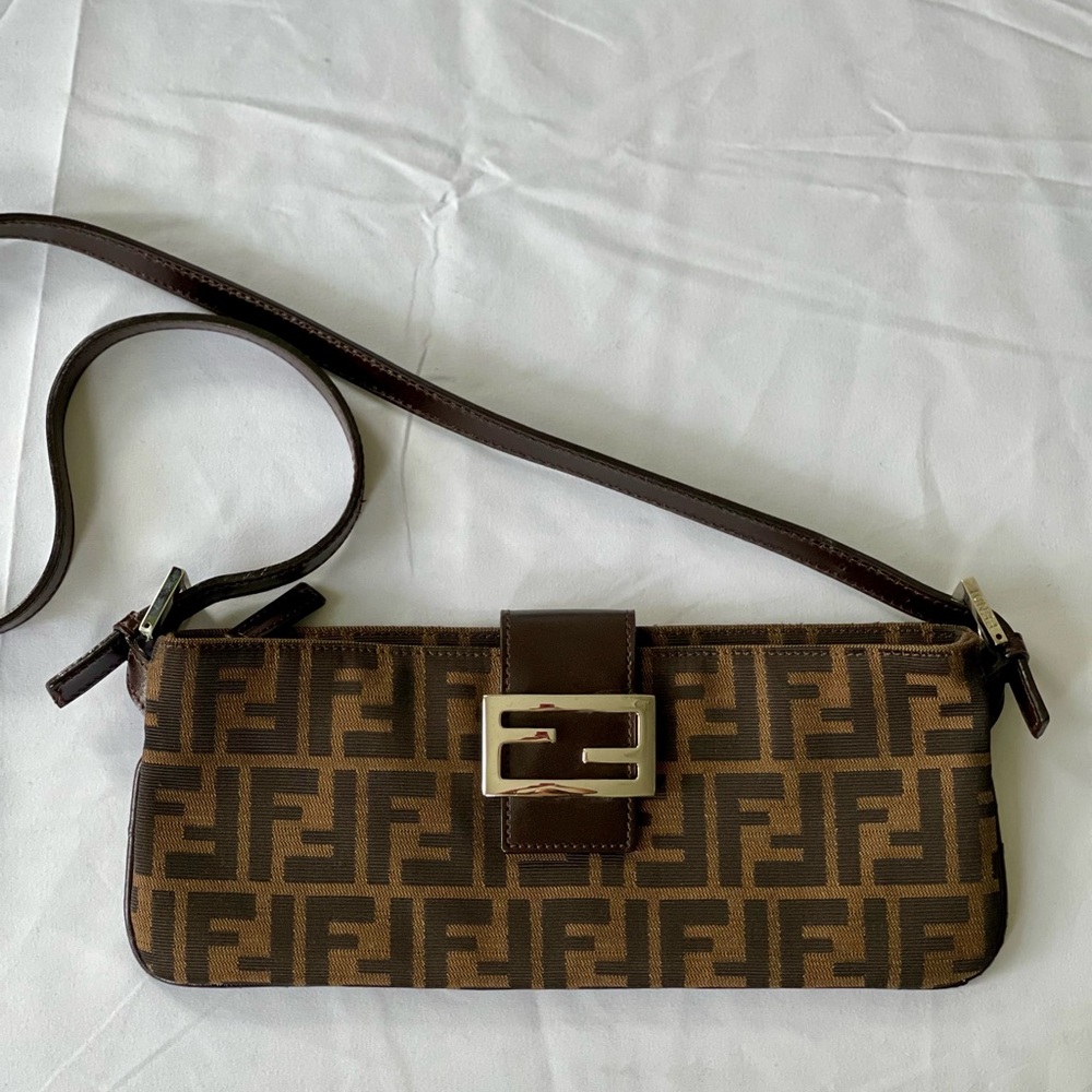 FENDI Zucca Shoulder Bag Cross Body Bag Canvas Leather